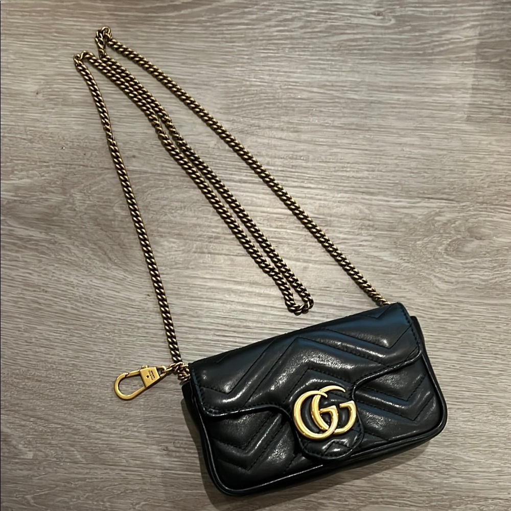 Gucci Black Leather marmont super mini Chain Bag